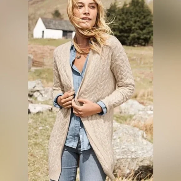 Garnet Hill Cashmere Cable Knit Open Cardigan - Picture 1 of 16